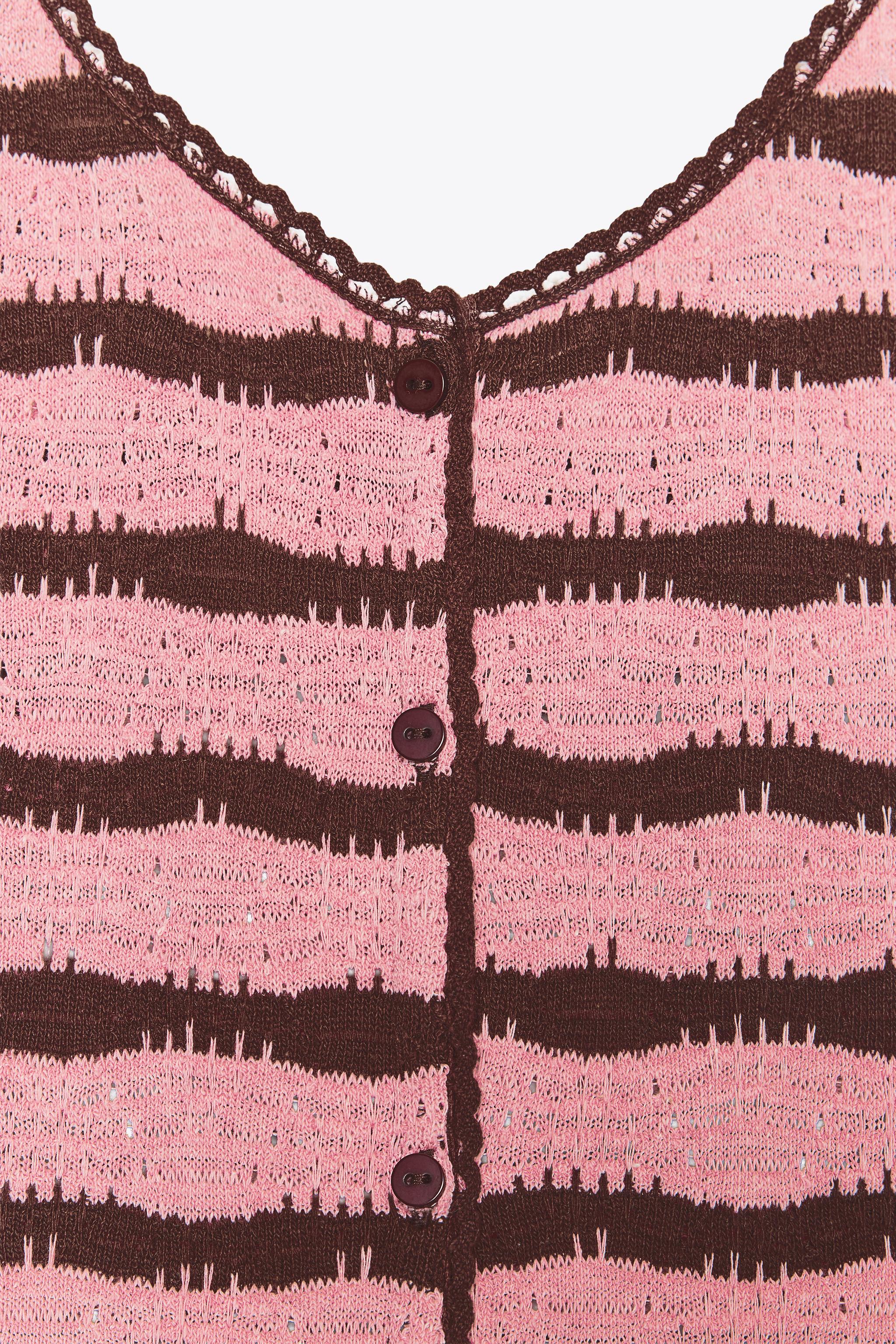 CUT-OUT KNIT STRIPED STRAPPY TOP